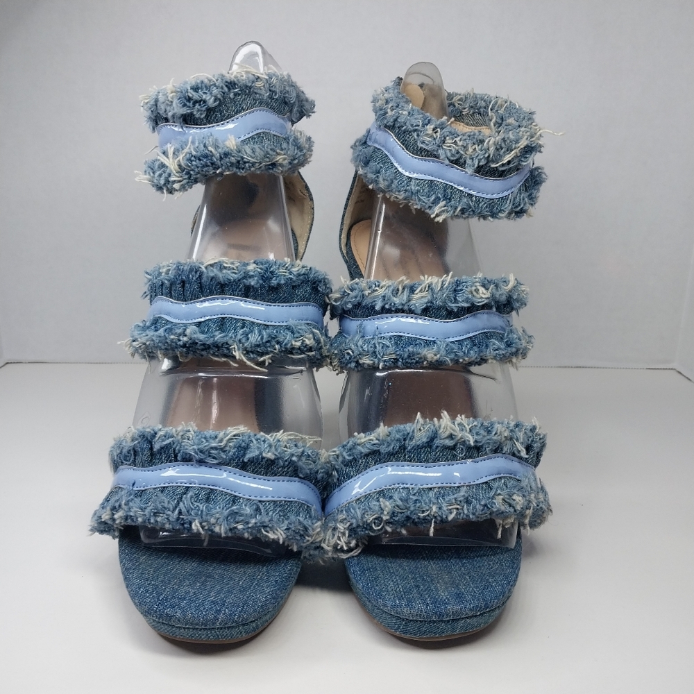 Laura Marano Not Rated Womens size 7.5 Blue Jean Fringe 5 inch Heels shoes - Picture 2 of 14
